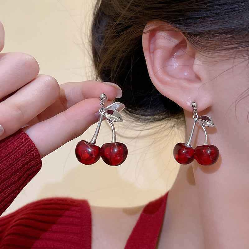 2023 New Fashion Trend Unique Design Elegant Delicate Red Cherry Stud Earrings For Women Jewelry Wedding Party Premium Gifts