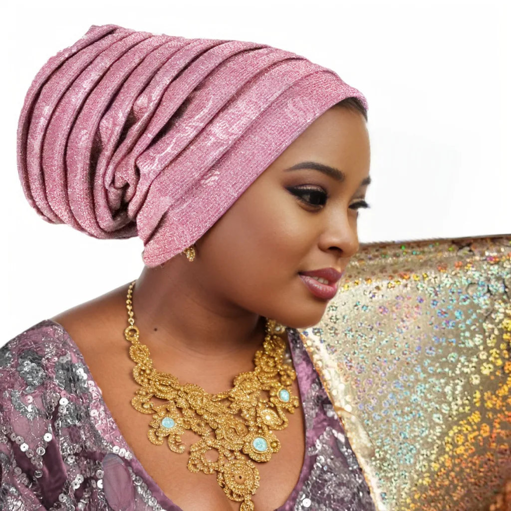 Glitter Pleated Women's Head Wraps Bonnet African Turban Cap Muslim Headscarf Bonnet Turbante mujer - NamafadStore