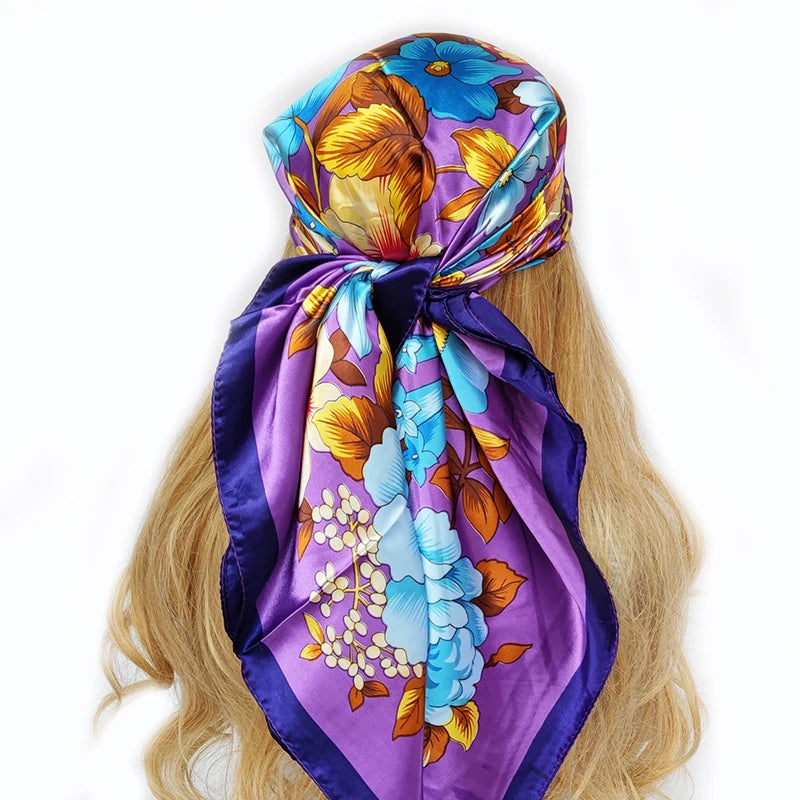 New 90*90cm Retro Brand Women Silk Scarf Bandanna Fashion Bohemian Pattern Square Hijab Lady Wrap Headband foulard muffler