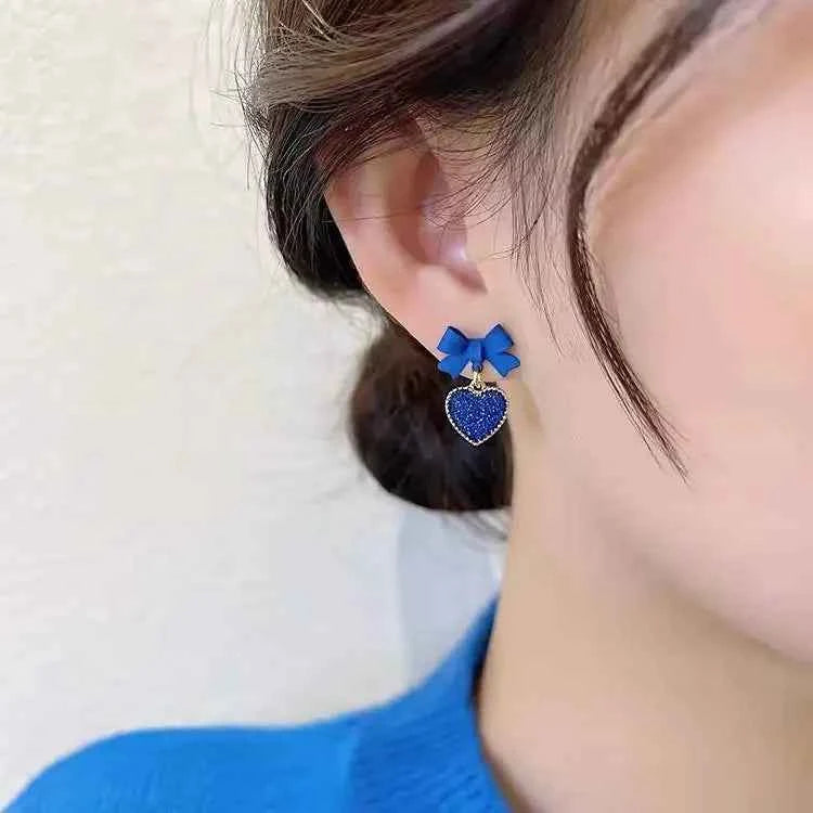 Golden Metal Blue Bowknot Earrings Fashion Jewelry Bow-tie Earrings Women Cute Romantic Pendientes Female Stud Earrings