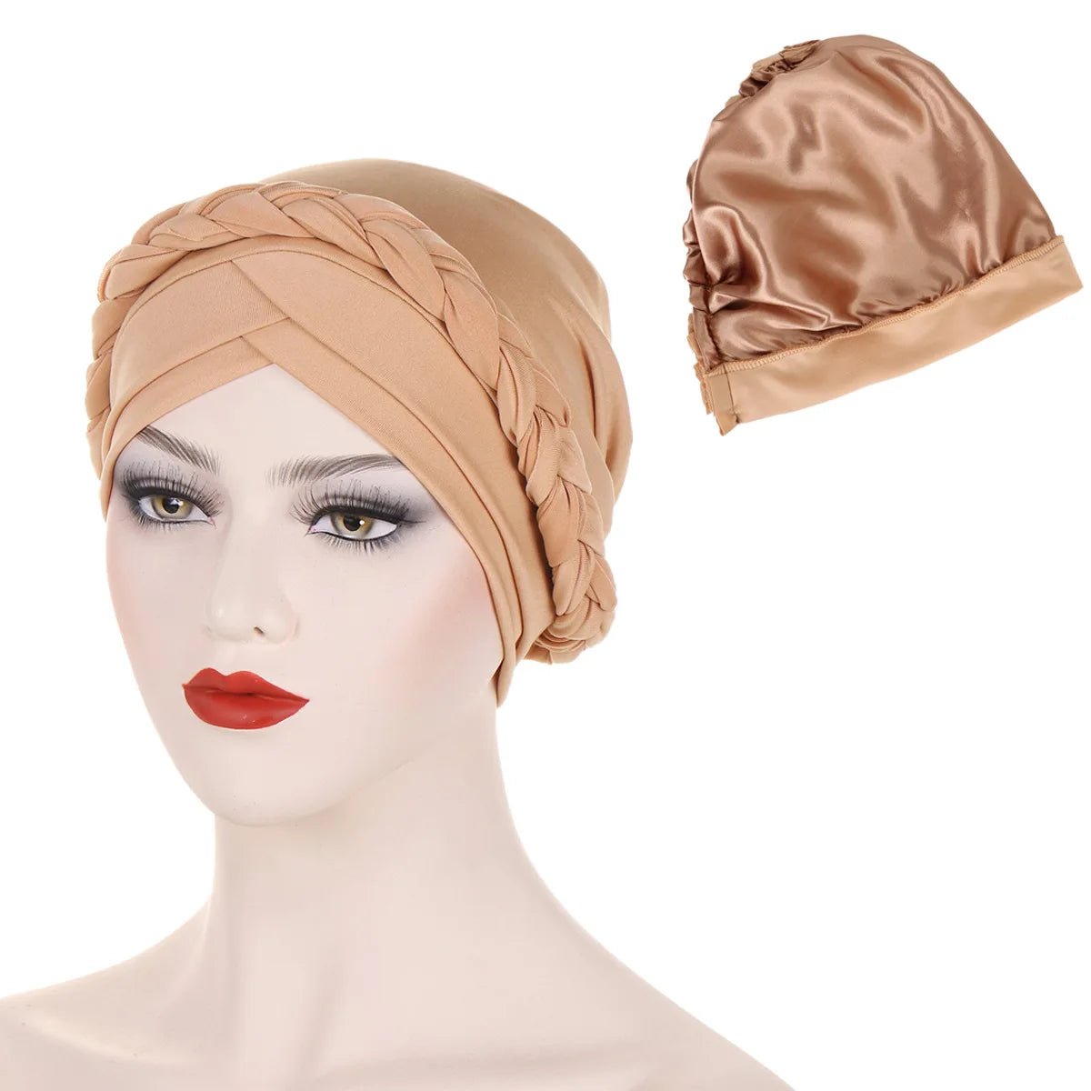 Crossed Forehead Satin Lined Muslim Turban For Women Islamic Inner Hijab Cap UnderScarf Arab wrap Head Scarves turbante mujer - NamafadStore