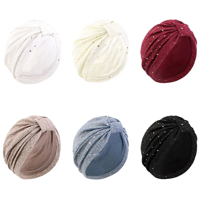 Women Sequin Knotted Turban Indian Hat Muslim Hijab Beanie Bonnet Hair Loss Headscarf Chemo Cap Headwear Bandanas Turbante Mujer - NamafadStore