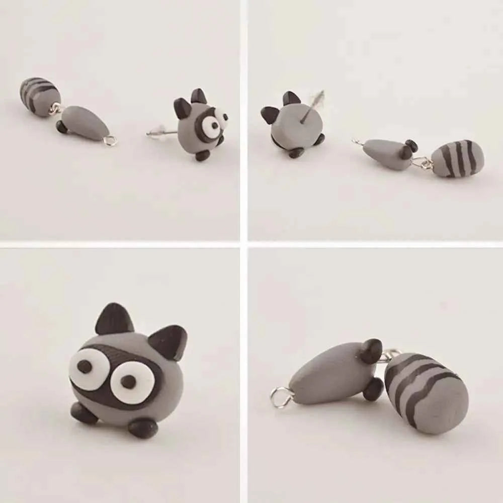 Lady Sweet Fashion Design Raccoon Cat Soft Clay Carrot Korean Earrings 3D Animal Earring Cartoon Stud Earrings Women Jewelry