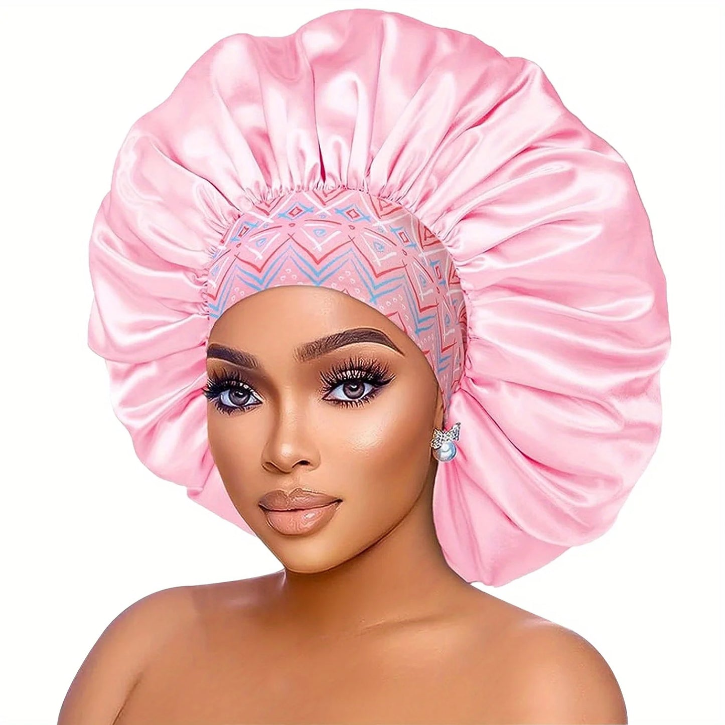 Women's Fashion Bonnet Flower Printed Hair Hat with Wide Edge Elastic Silk Smooth Satin Face for Daily Home Sleep Hat - NamafadStore