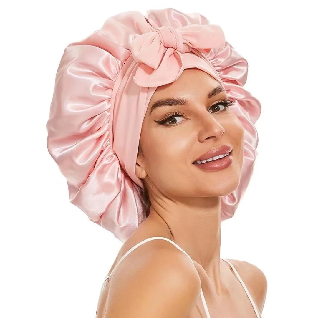Adjustable Satin Silk Bonnet with Tie Band for Women, Night Shower Hats, Sleeping Hair Hat Satin Hat for Sleeping - NamafadStore