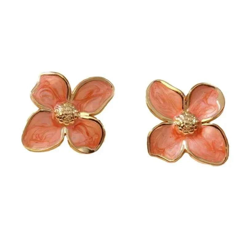 DLHP Vintage French Stainless Steel Drip Enamel Glaze Flower Earrings For Women Delicate Luxury Couple Engagement Jewelry Gifts