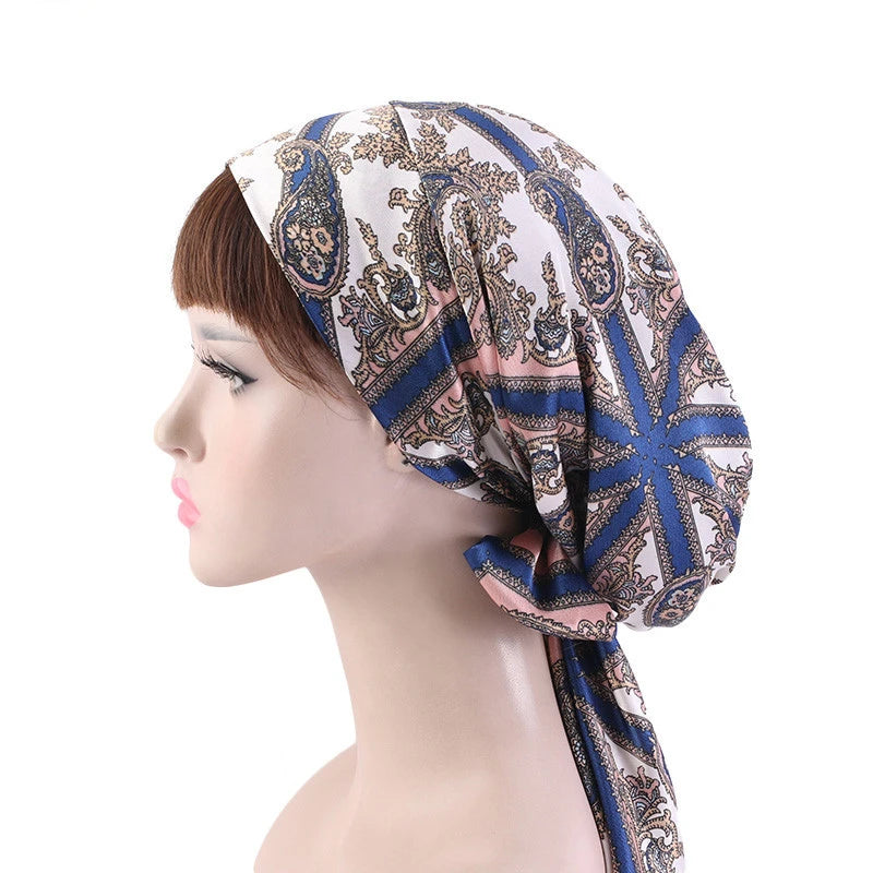 Women Silk Satin Cap Night Sleep Cap Hair Bonnet Hat Head Cover Satin Turban Headscarf Adjustable Ladies Long Hair Care Bonnet - NamafadStore