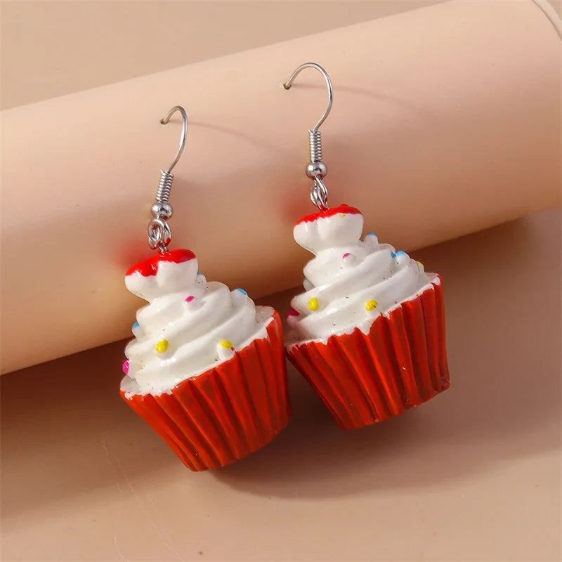 Sweet Food Cake Drop Earrings for Women Girls Party Holiday Jewelry Gifts