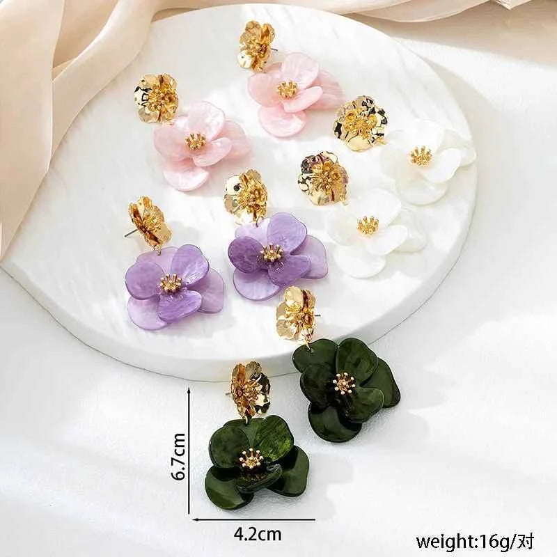 Retro Pleated Acrylic Flower Earrings For Women Girls Temperament Holiday Party Gift Fashion Jewelry Ear Accessories AE280