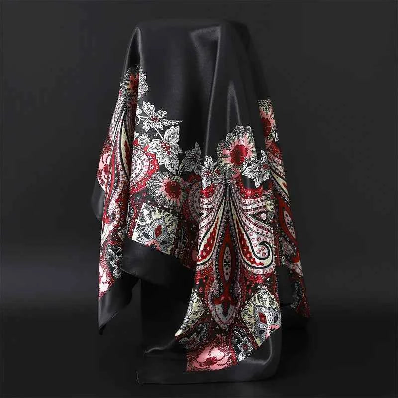 Fashion Hijab Scarf For Women Square Shawls Satin Silk Hair Scarfs Female 90*90cm Kerchief Bandana Head Neck Scarves For Ladies - NamafadStore
