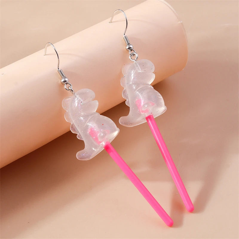 Sweet Candy Color Lollipop Drop Earrings for Women Funny Simulation Food Flower Dinosaur Dangle Hook Earrings Girls Jewelry Gift