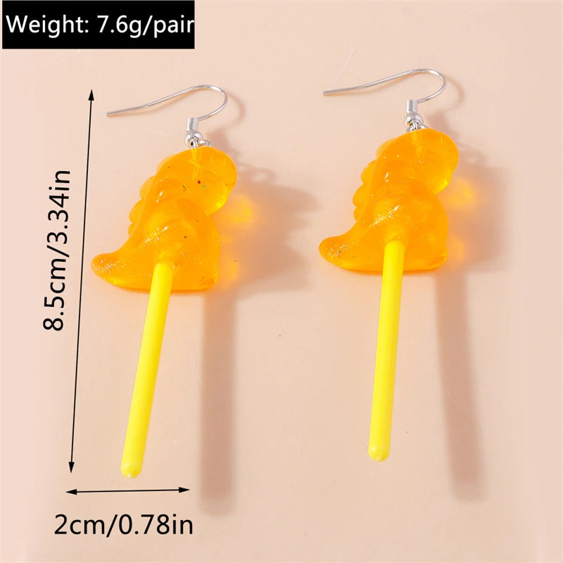 Sweet Candy Color Lollipop Drop Earrings for Women Funny Simulation Food Flower Dinosaur Dangle Hook Earrings Girls Jewelry Gift
