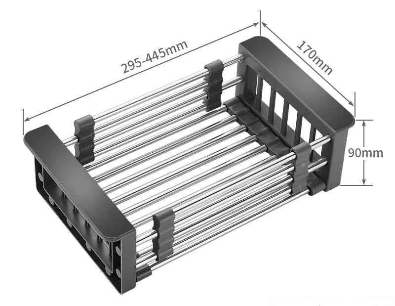 Adjustable Drain Rack Stainless Steel Sink Drain Rack Fruit Vegetable Drain Basket Kitchen Retractable Drying Rack