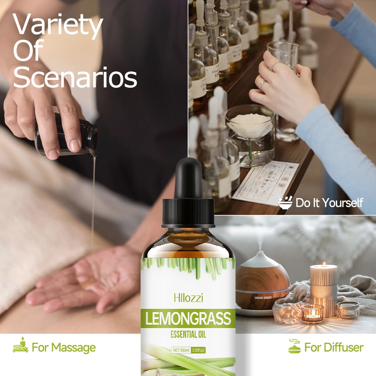 Lemongrass essential oil for hair and skin care, massage, diffuser humidifier, moisturizing massage oil for all skin types - NamafadStore