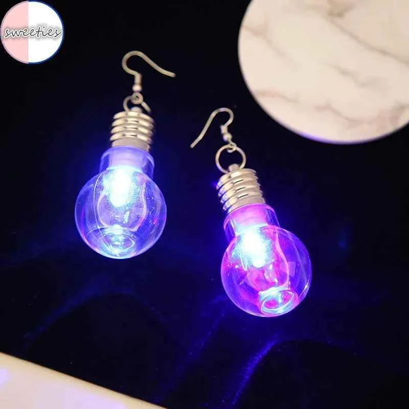 1pair Creative woman Funny Luminous Light Bulb pendant earring female colorful light Bulbs ear hoop jewelry bestfriends gift