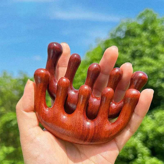 Sandal Wood Five Finger Meridian Massage Comb Wood Comb Head Scalping Body Neck Gua Sha Massager Tool Hair Health Care For Women