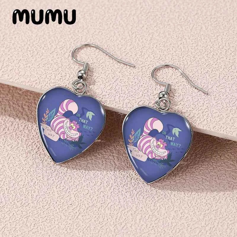 2024 New Alice in Wonderland Dangle Earring Heart Shaped Earrings Handmade Glass Dome Jewelry Gifts Fans
