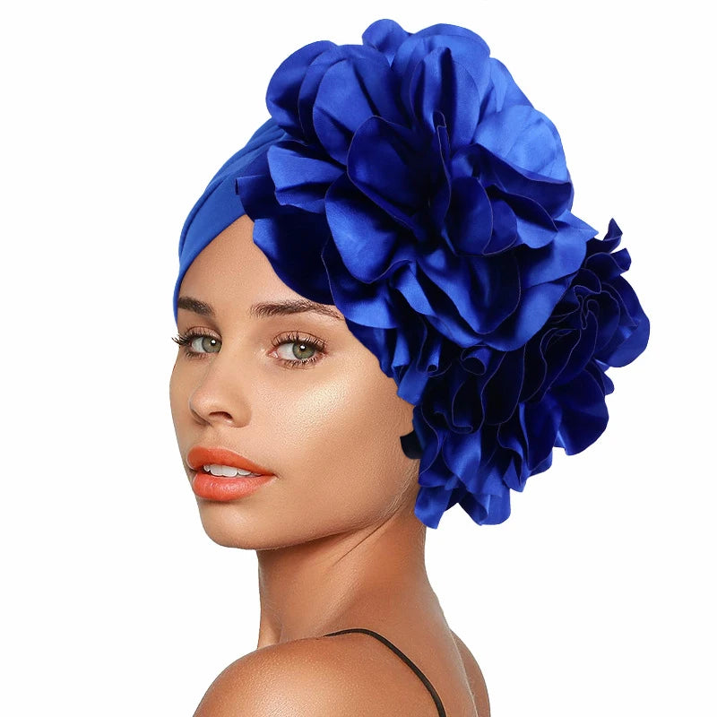 Women's Head Wraps Wedding Party Headpiece Muslim Headscarf Hat India Caps Exaggerated Big Flower African Turban Cap - NamafadStore