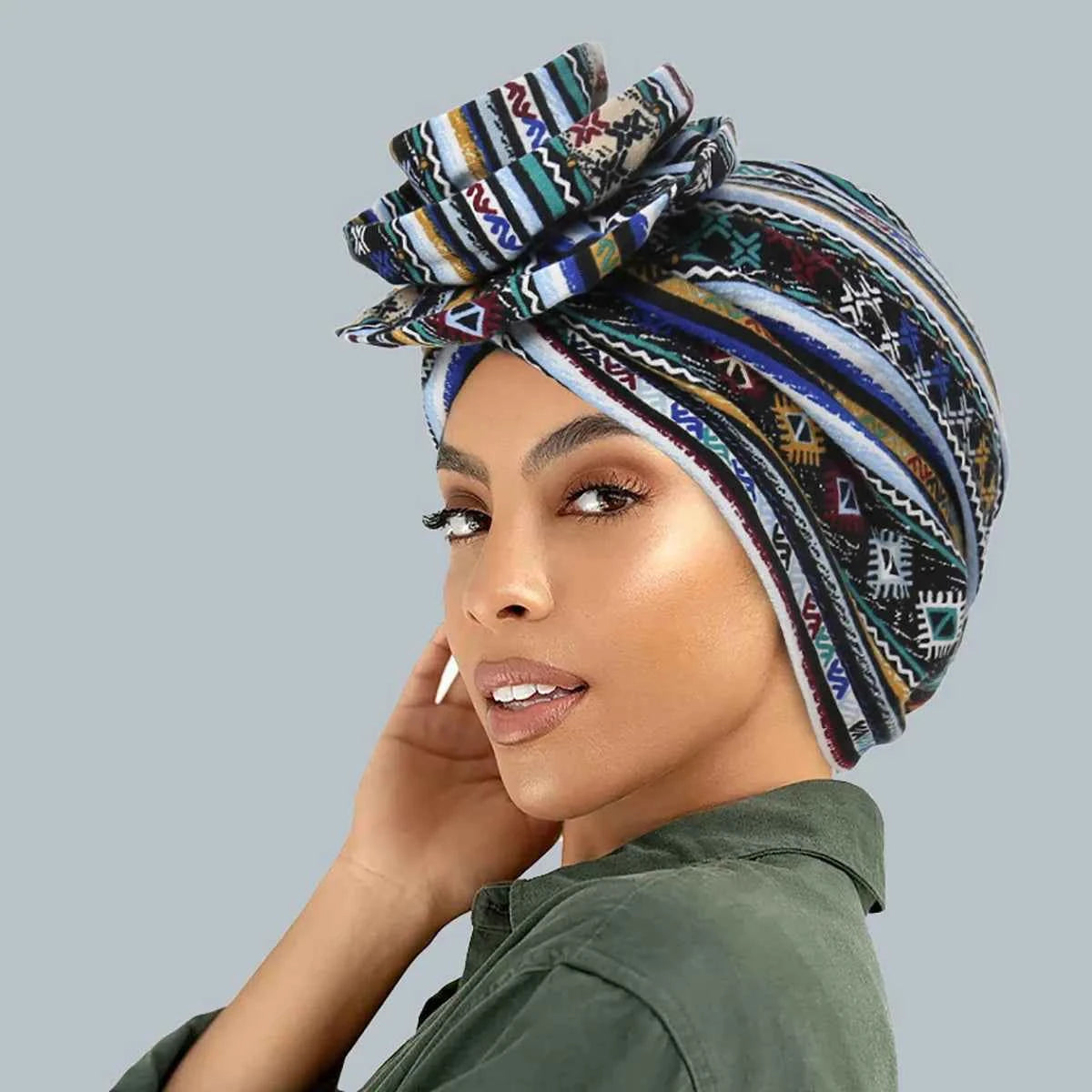 Ramadan Fashion Print Turban Hijab Hats African Head Wraps Elastic Muslim Hats Breathable Chemo Cap For Women Girls - NamafadStore
