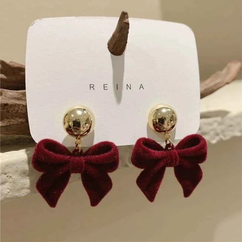 1Pair Vintage Black Flocking Earrings Geometric Bowknot Stud Earrings For Women Fashion With Jewelry Accessories