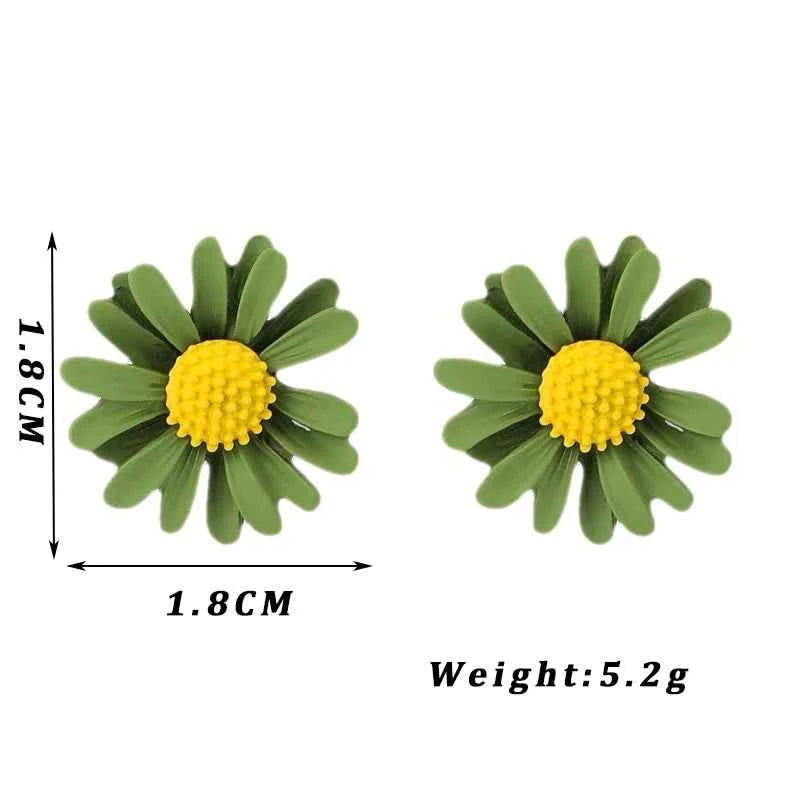Trendy Sweet Cute Daisy Stud Earrings For Women Girls Korean Fashion Asymmetric Flower Earrings Yellow White Green Party Jewelry