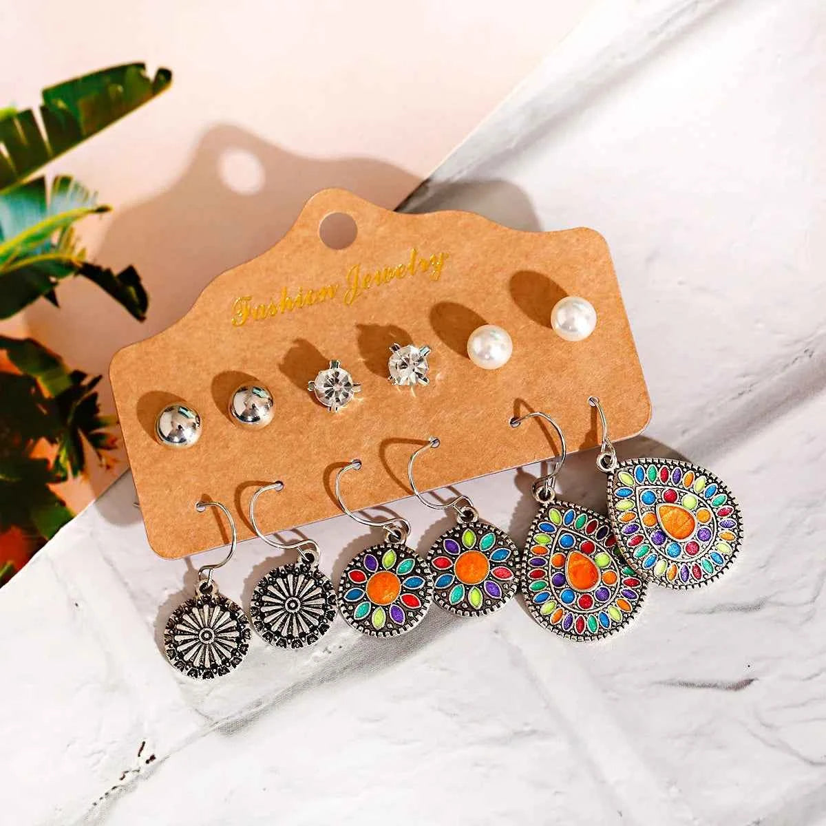 Boho Ethnic Dangle/Round Earrings For Women Vintage Fashion 2024 Earrings Sets Pendientes Earring Unusual Pendant Jewelry Female