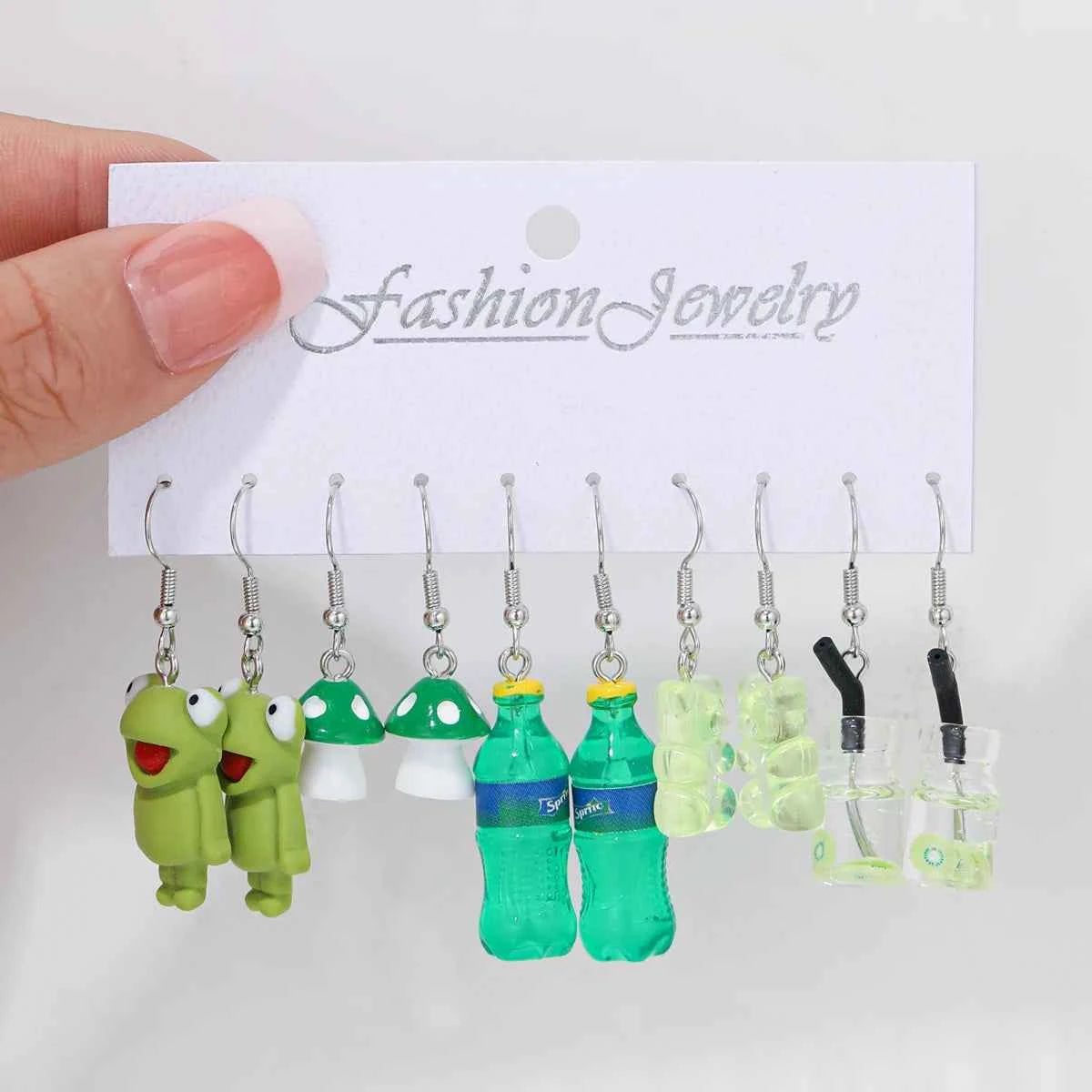 Fashion Cartoon Colorful Design Earrings Set for Women Cute Food Drink Animal Dopamine Dangle Earring Trendy Girls Jewelry Gifts