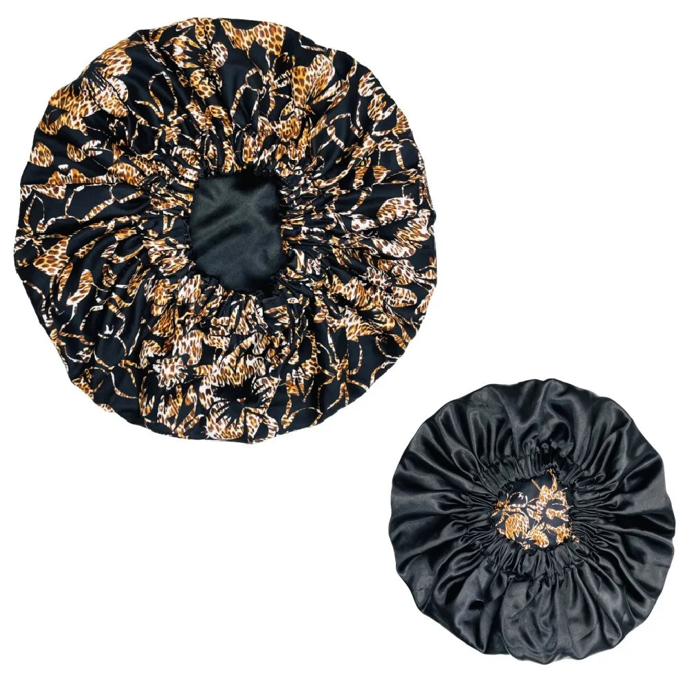 New African Ankara Pattern Satin Linned Bonnet Women Long Ribbon Headwrap Double Layer Headscarf Big Size Adult Hair Cover