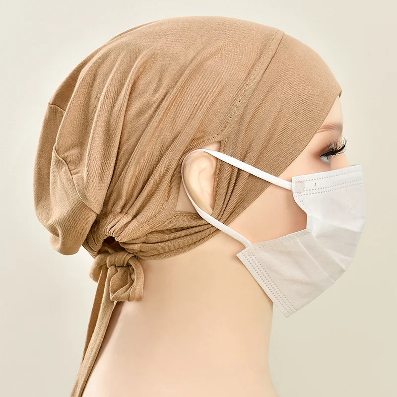 Adjustable Modal Under Cap With Ear Hole Hijab Caps Solid Muslim Hijab Inner Scarf Lady Bandanas Cap Under Caps Soft Hijab