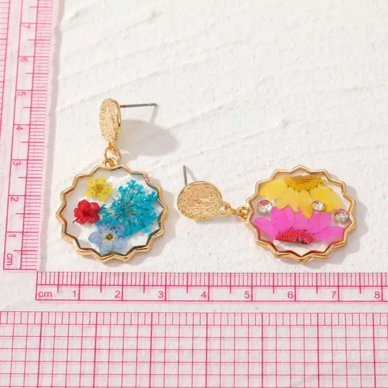 Colorful Natural Flower Earring Transparent Epoxy Resin Pressed Flower Earring Creative Natural Plant Earrings Jewelry Wholesale