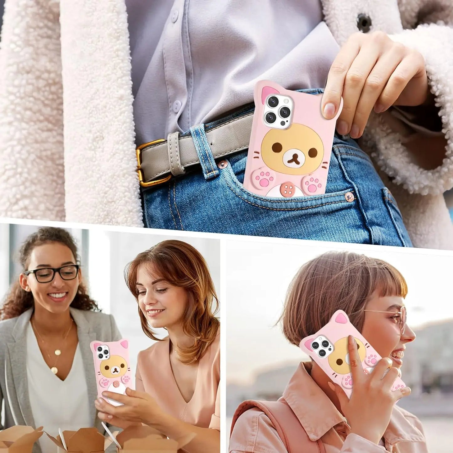 Rilakkuma Cat Bear For iPhone 17 16 15 14 13 12 11 Pro Max Xs XR 6 7 8 Silicone Soft Cover Case