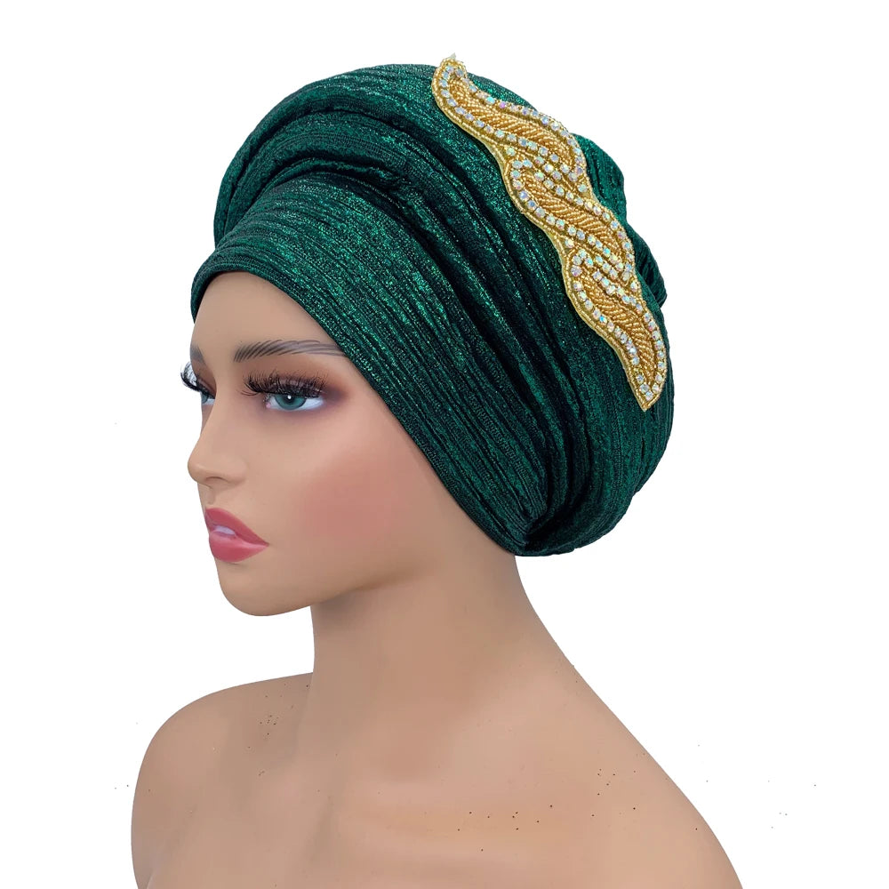 Fashion African Turban Cap Women's Autogele headtie Lady Head Wraps Nigeria Wedding Headgear  Turbante Mujer