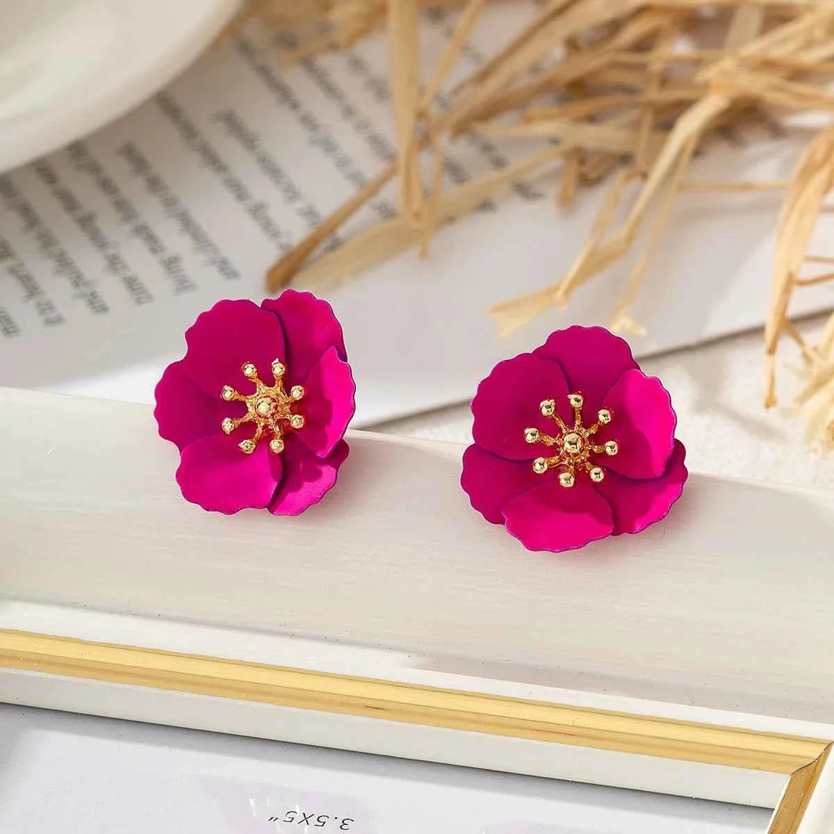 Rose Red Flower Imitation Pearl Dangle Earrings for Women Fashion Multilayer Floral Drop Earrings Jewelry Accessories Party Gift