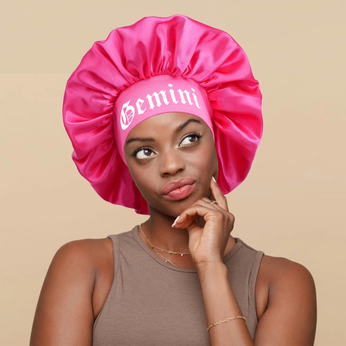 1PConstellation printing satin wide band sleep bonnet ,soft sleeping bonnet with wrap band,make up washing face daily use bonnet - NamafadStore