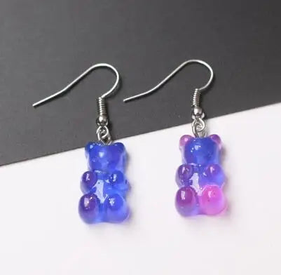 Gradient Candy Color Cute Acrylic Bear Dangle Earrings for Women Girls Gift Korean Fashion Animal Hook Earring Female Jewelry
