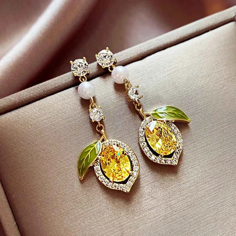 Exquisite Yellow Zircon Lemon Earrings For Women Fashion Personalized Daily Accessory Party Jewelry Birthday Anniversary Gifts