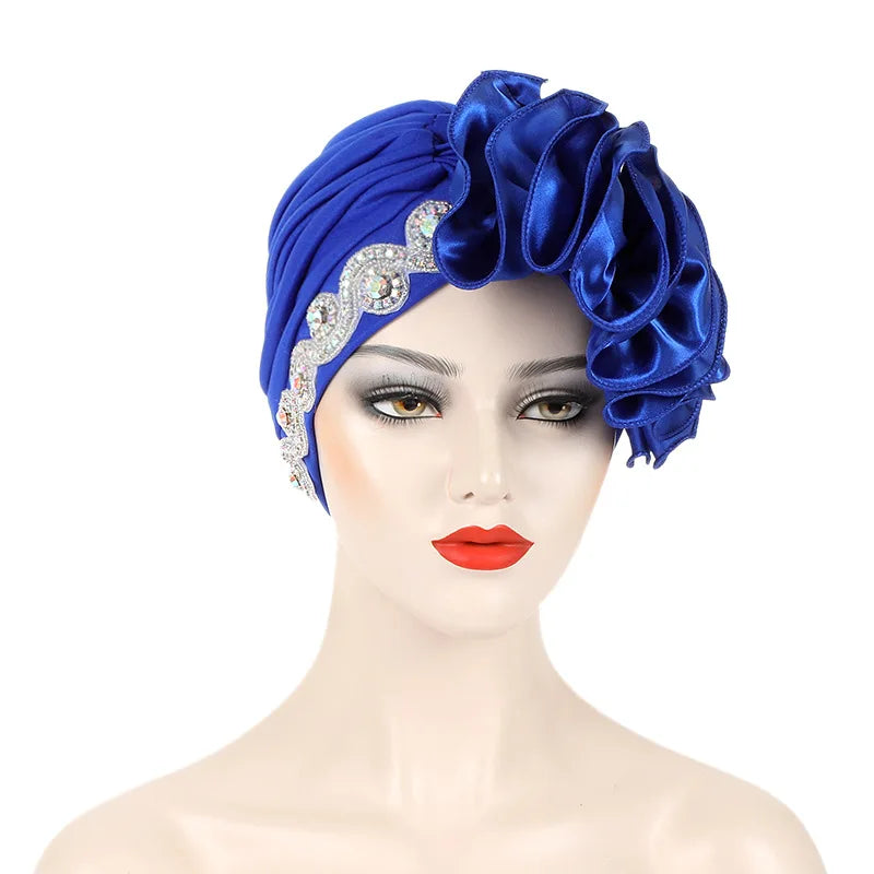 African Female Head Wraps Bonnet Nigeria Party Headgear Satin Ruffled Pleated Turban Caps for Women Ready to Wear Headtie - NamafadStore