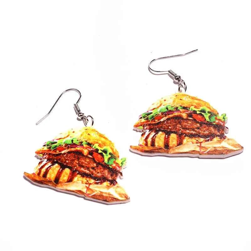 Earrings For Women Girls Hip Hop Cute Exaggeration Special Creativity Jewelry Pizza Hamburger Fried Egg Chicken Leg Toast