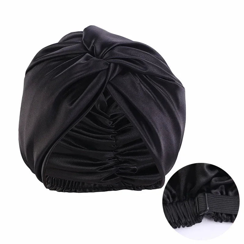 Big Flower Muslim Women Turban Satin Head Wrap Hijab Sleep Night Hat Chemo Cap Indian Elastic Beanie Ladies Hair Loss Headwear - NamafadStore