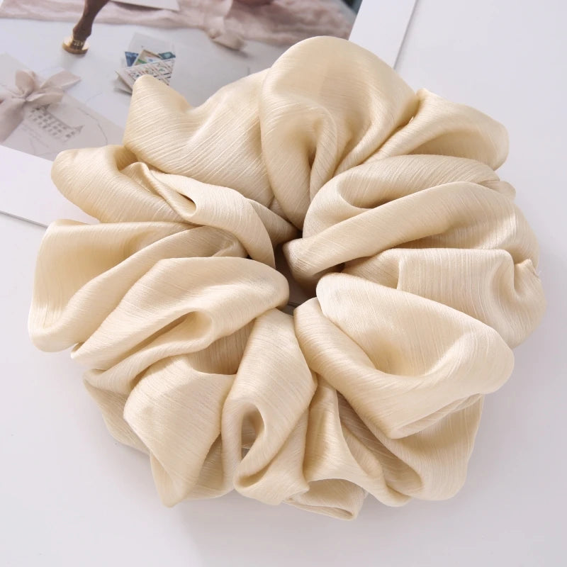 17Colors Big Size Crepe Satin Scrunchies Muslim Women Custom Elastic Volumizing Oversized Neat stitching Bunch Hair Tie - NamafadStore