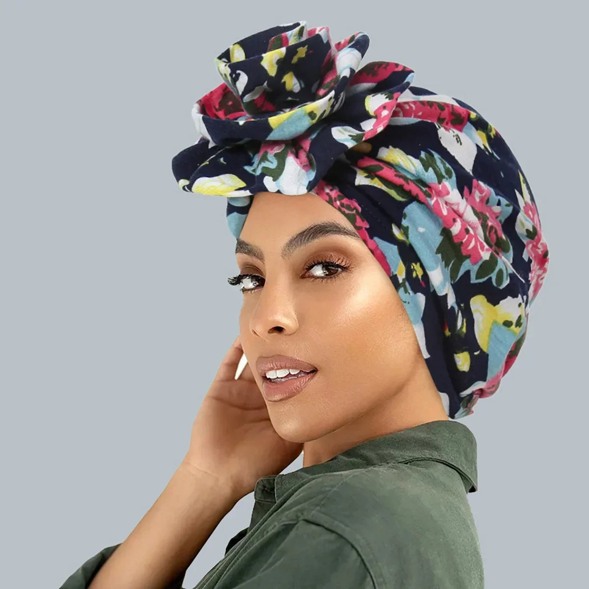New African Women Print Turban Flower Beanies Bonnet Muslim Hijab Headscarf Hair Loss Head Wrap Bandanas Headband Turbante Mujer - NamafadStore