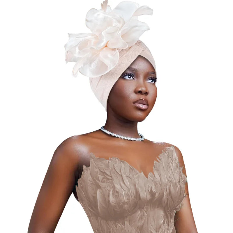 Trendy Crinkle Women's Hijab Solid Color Muslim Ladies Turban Bonnet Flower Decor Ramadan Head Wrap Head Scarf Indian Hat Mujer - NamafadStore