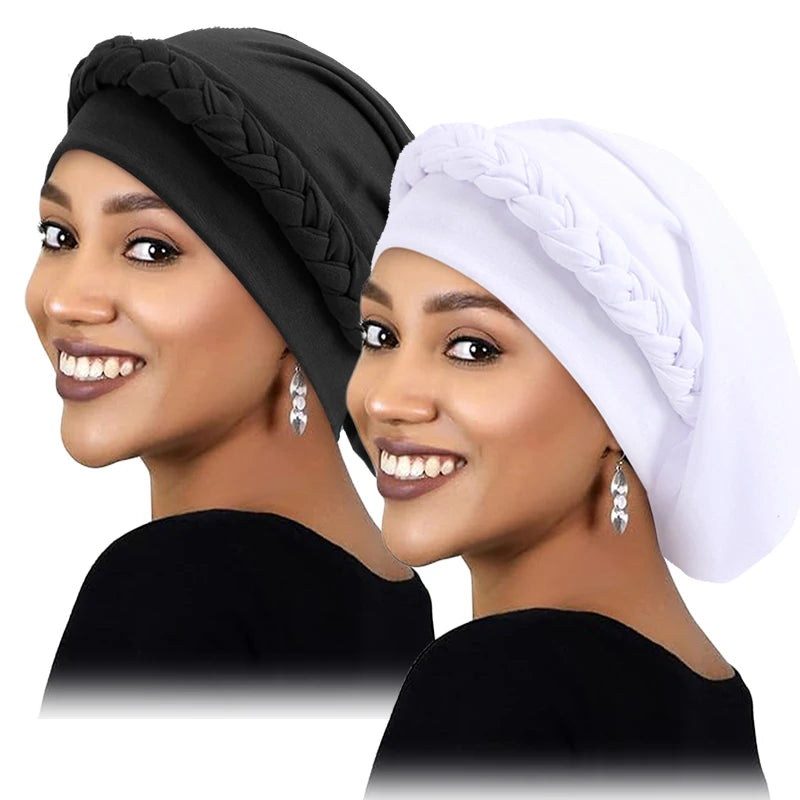 2PCS/LOT New Women's Braid Elastic Turban Muslim Twist Fashion Hat Cancer Hat Chemo Cap Head Wrap Cover Hair Islamic Headwear