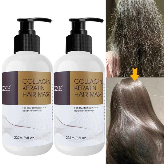 2 Pack GZE Collagen Keratin Hair Mask Deep Conditioning for Dry, Damaged Hair Restores Elasticity- for Healthy, Beautiful Hair