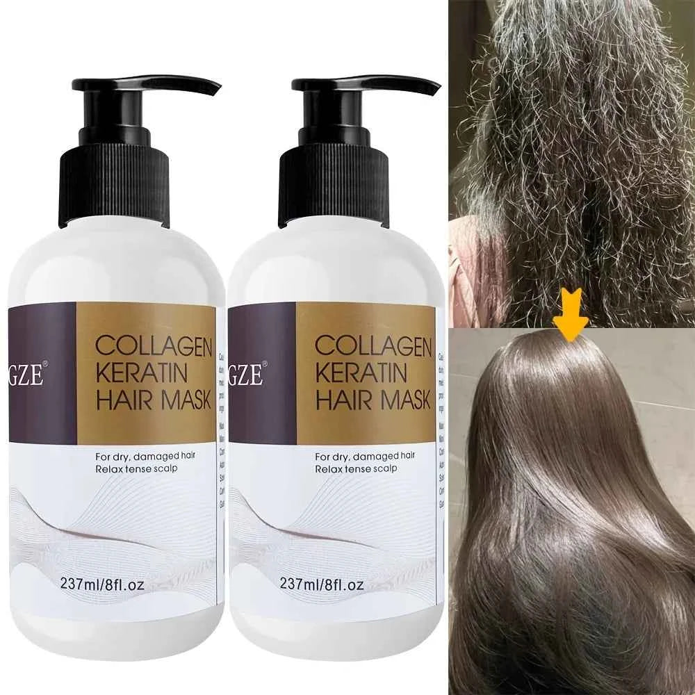 2 Pack GZE Collagen Keratin Hair Mask Deep Conditioning for Dry, Damaged Hair Restores Elasticity- for Healthy, Beautiful Hair
