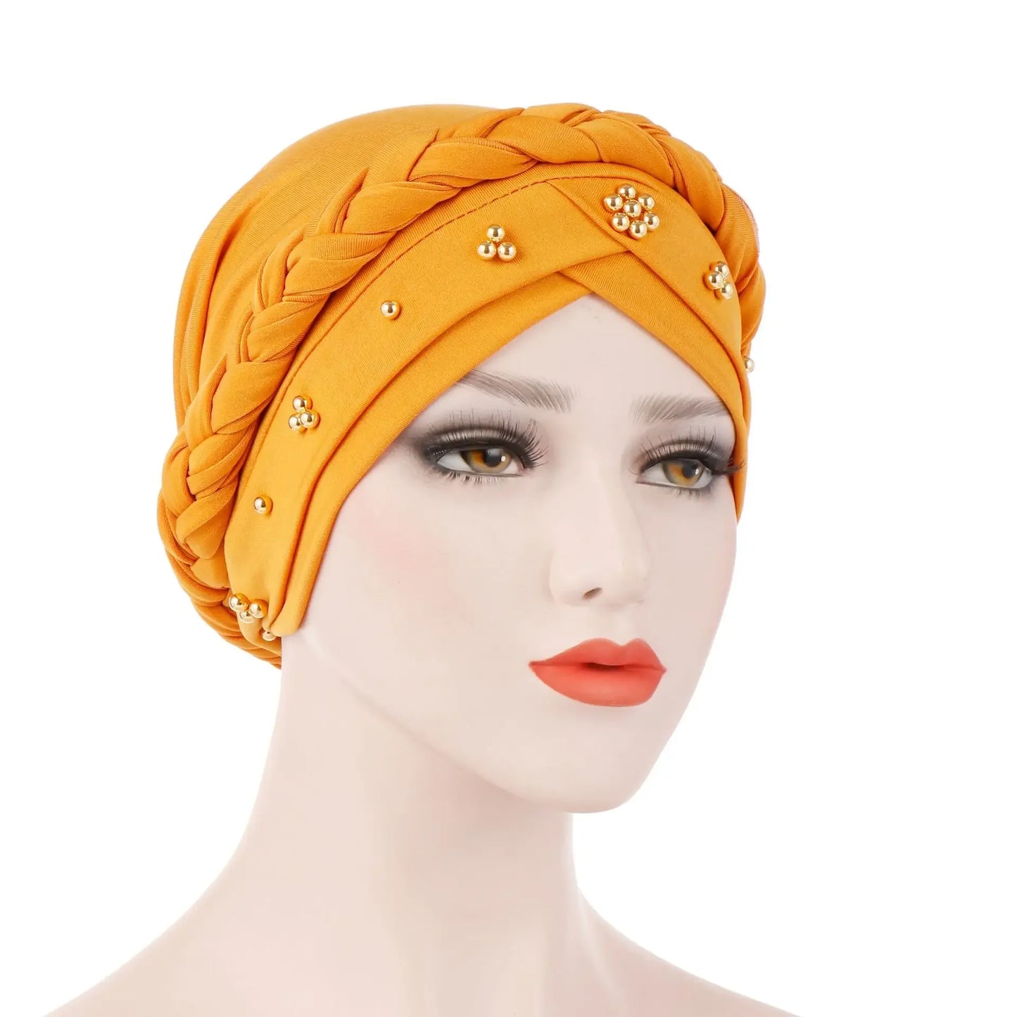 Women Lady Beads Muslim Braid Head Turban Wrap Cover Cancer Chemo Islamic Arab Cap Hat Hair Loss Bonnet Beanies Fashion - NamafadStore