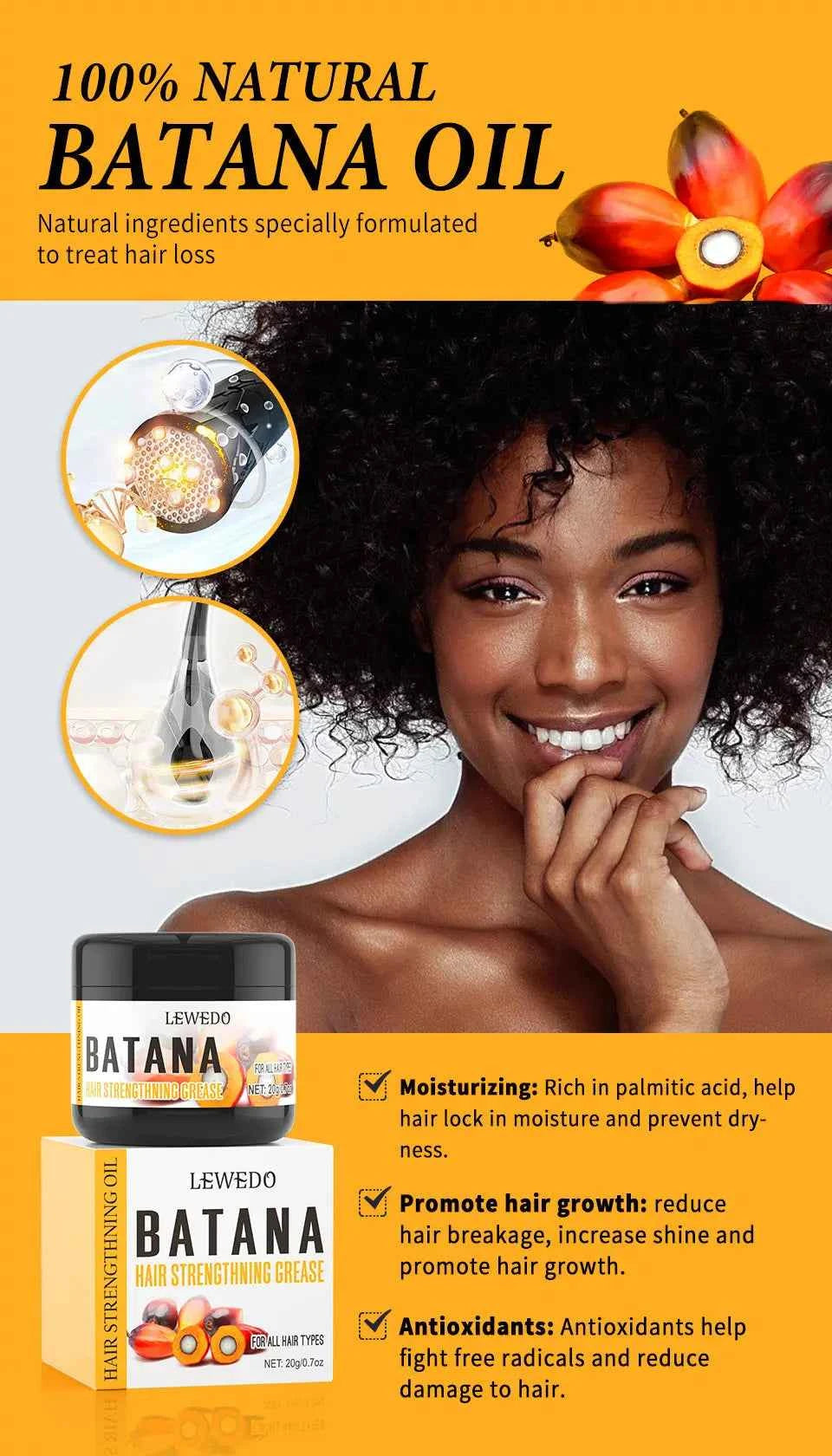Pure Batana Hair Care Oil Thickening Spray Batana Hair Growth Spray 30ml Moisturizing Strengthens Hair Prevents Hair Loss Mask - NamafadStore