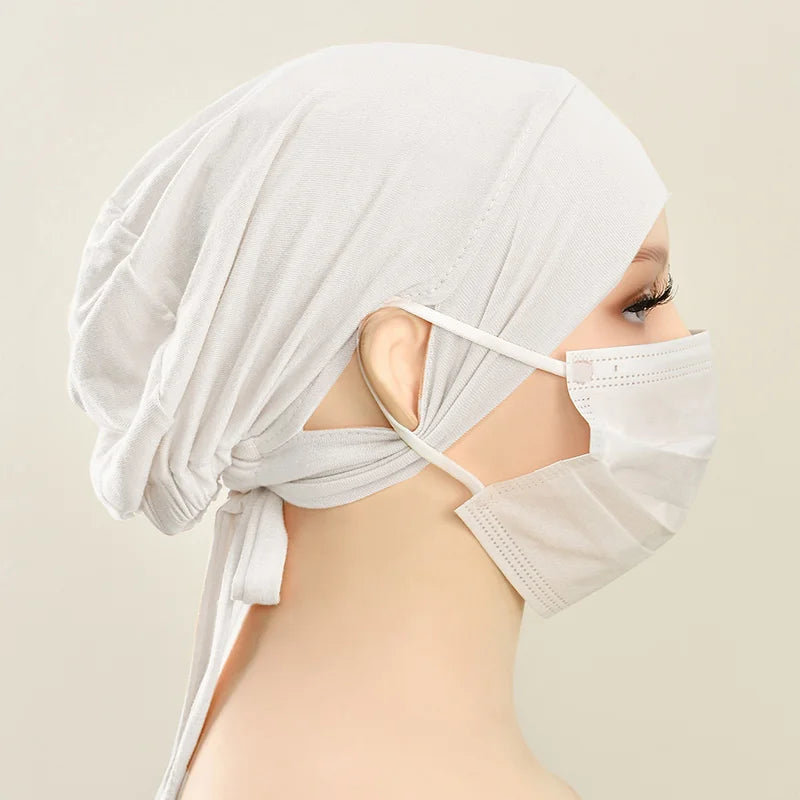 Adjustable Modal Under Cap With Ear Hole Hijab Caps Solid Muslim Hijab Inner Scarf Lady Bandanas Cap Under Caps Soft Hijab