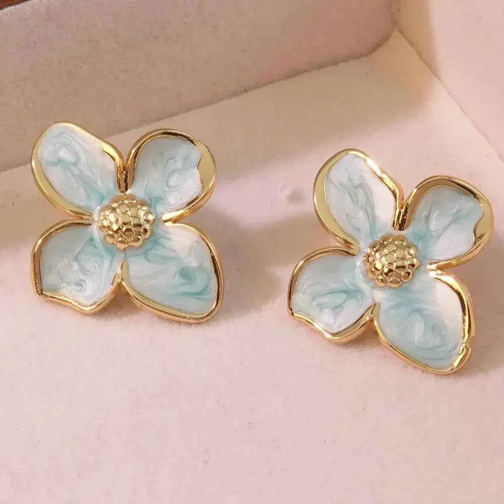 DLHP Vintage French Stainless Steel Drip Enamel Glaze Flower Earrings For Women Delicate Luxury Couple Engagement Jewelry Gifts
