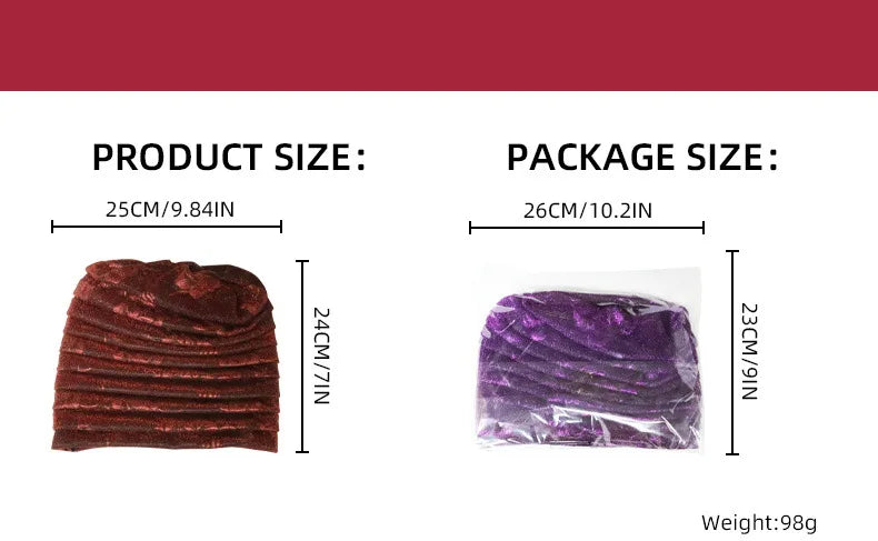 Glitter Full Body Pleated Turban Cap for Women 2025 Lady Head Wraps Muslim Headscarf Hat Turbante Mujer African Headpiece